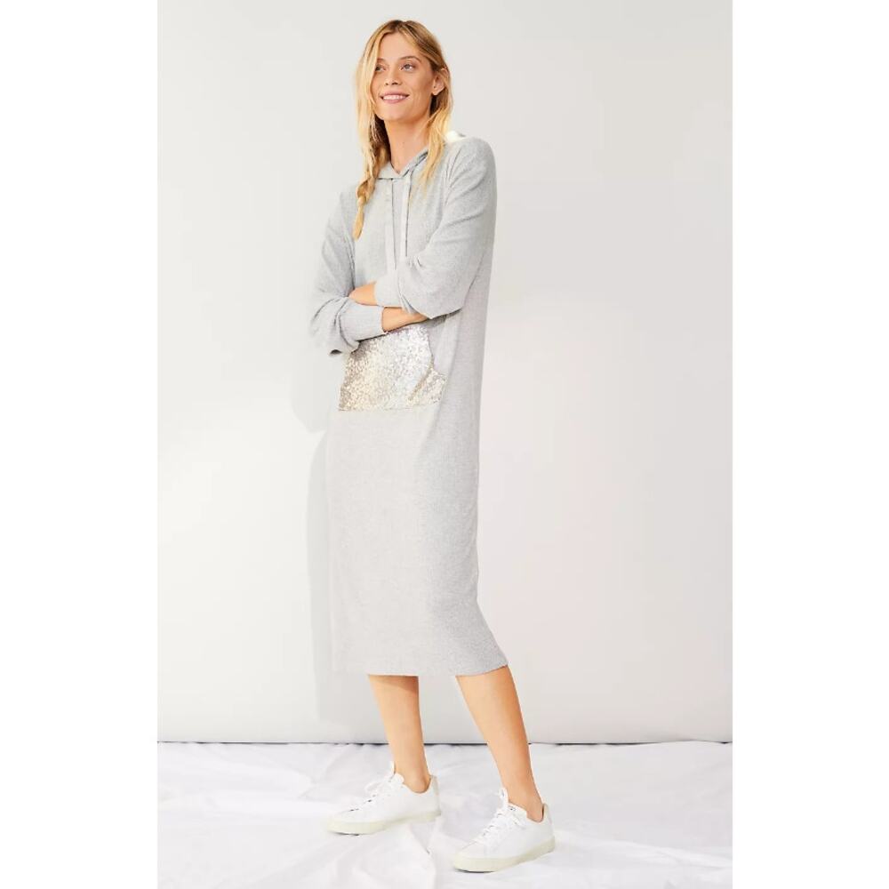 Anthropologie Saturday/Sunday Derry Sequined Tunic Dress Womens 8 Gray Midi